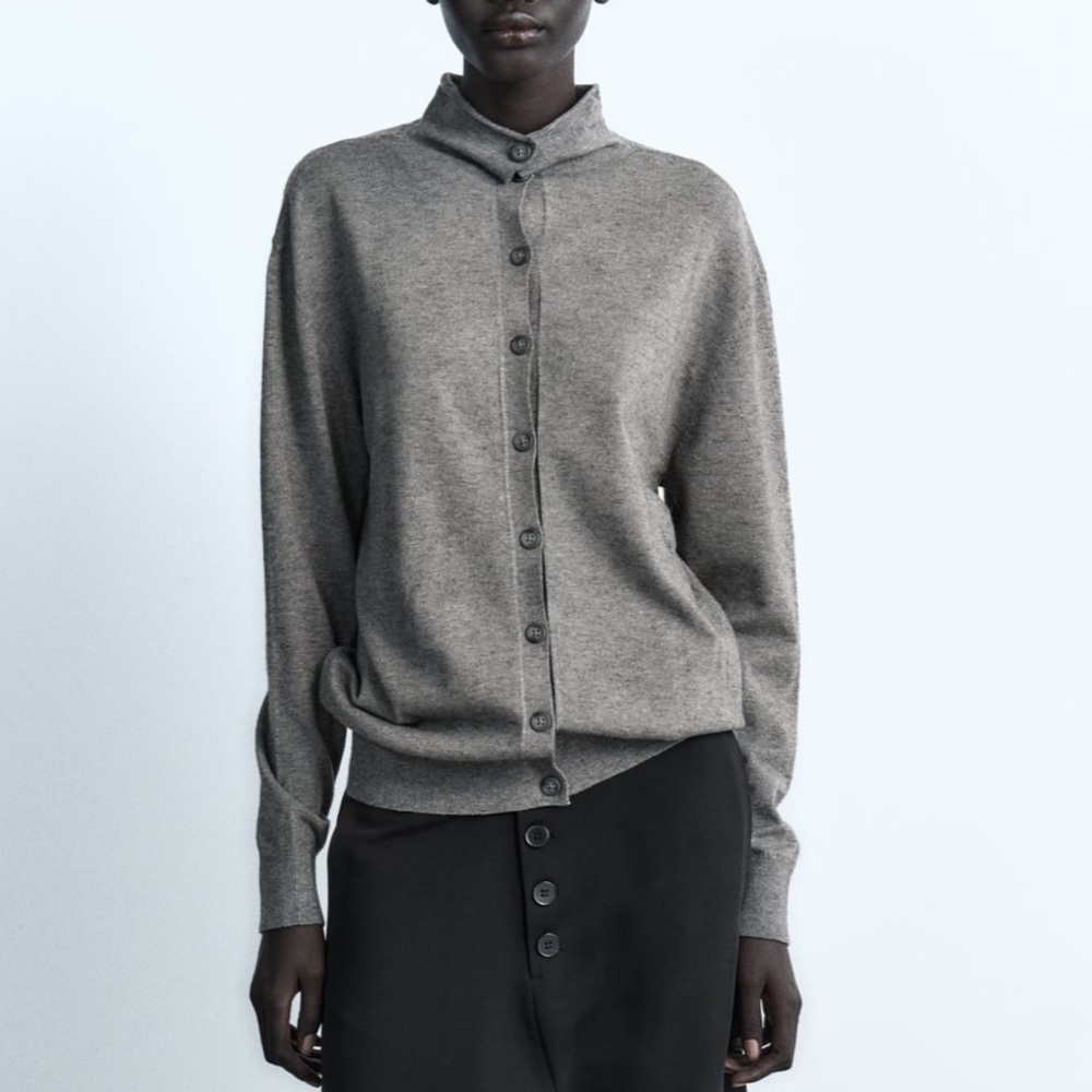 Zara multi -positional buttoned knit sweater Grey NWT